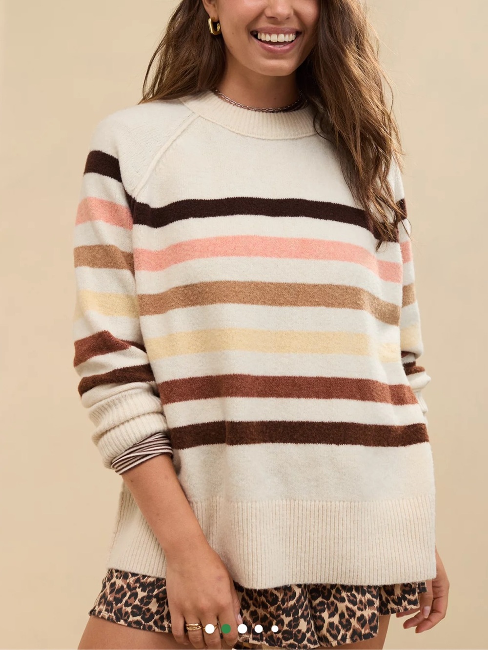 Aerie unREAL Crew Striped Sweater in Cream and Pastel stripes Women’s Large